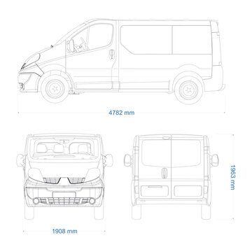 Van vector template for car branding and advertising. Light commercial van marketed by multiple brands - Second-generation. Truck blueprint. Delivery truck empty template. Blank commercial truck.