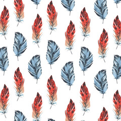 Watercolor pattern with bird feathers