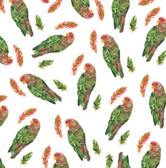 Watercolor pattern with parrots