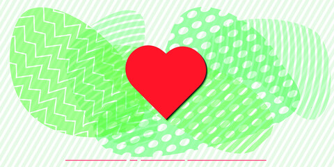 Abstract art background red heart on green trendy design. Use for modern design, cover, template, decoration, brochure, flyer.