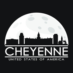 Fototapeta premium Cheyenne USA Full Moon Night Skyline Silhouette Design City Vector Art.