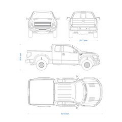 Pickup truck vector template. Truck blueprint. 4x4 car on white background. Mockup template for branding. Blank vehicle branding mockup. © Norbert