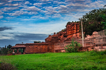 temple with mountain and bright sky background
