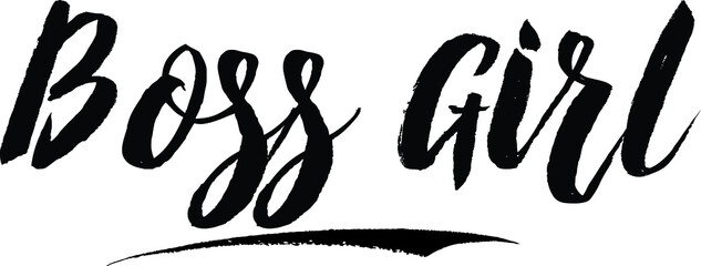 Boss Girl. Handwritten Typography Black Color Text On White Background