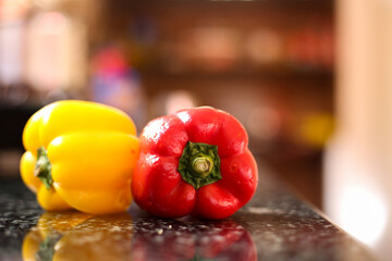 Red and yellow colour bell peper in the kitchen