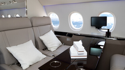 VIP Cabin seats in a business jet flight
