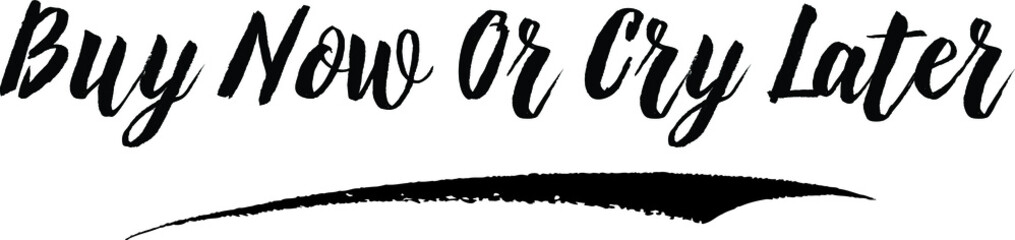 Buy Now Or Cry Later Handwritten Typography Black Color Text On White Background