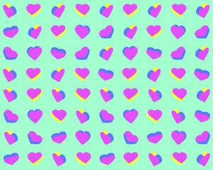 Colorful hearts on a blue background. Vector illustration for fabric design, print for textile, wrapping, wed design, packaging, etc. 