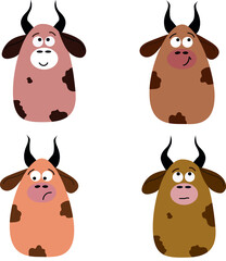 Vector illustration of cute bulls emotions. New year of the bull