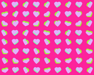 Colorful hearts on a pink background. Vector illustration for fabric design, print for textile, wrapping, wed design, packaging, etc.