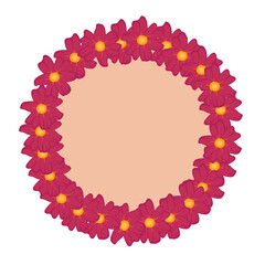 Color vector illustration of beautiful flowers. Circle frame.