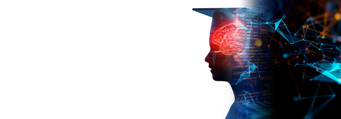 3d rendering of virtual human silhouette on technology background illustration banner