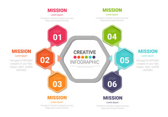 Infographic template with numbers 6 option can be used for workflow layout, diagram, number step up options.