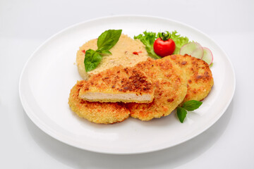 Chicken cutlet in batter with bulgur. Healthy food