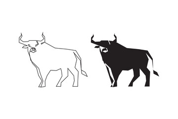 One Line Drawing Bull Icon. Continuous Line Draw Ox Logo