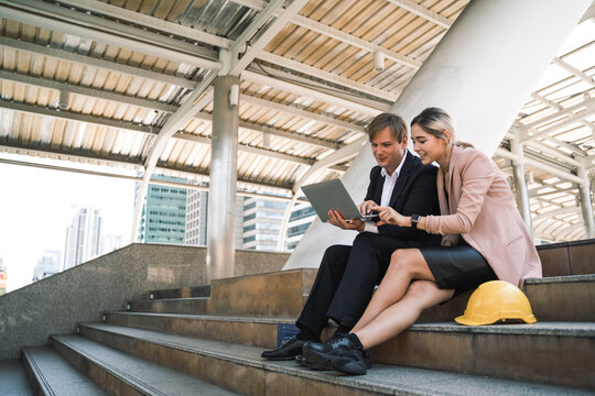 Two business people using laptop meeting business teamwork concept meeting business teamwork concept