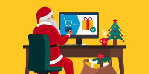 Santa Claus ordering gifts online