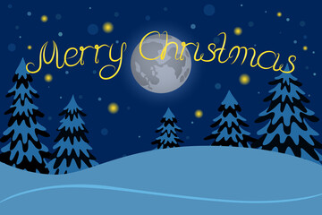 Naklejka premium Greeting card with inscription MERRY CHRISTMAS. Cartoon. Vector illustration.