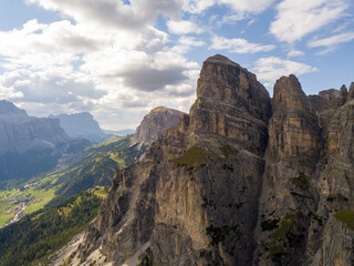 Fototapeta na wymiar Aerial/Drone - Beautiful panorama landscape of the dolomites mountains, alpes south tyrol Italy