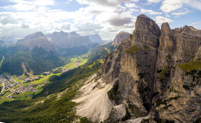 Aerial/Drone - Beautiful panorama landscape of the dolomites mountains, alpes south tyrol Italy