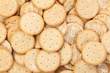 Dry cracker cookies. Top view, concept of food. Close-up.