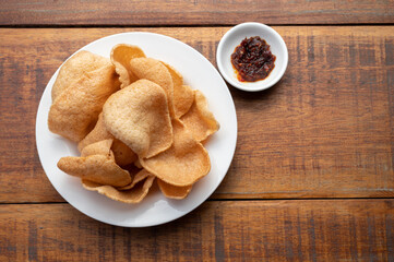 Food series: Fried crisp rice-cakes and chili paste sauce