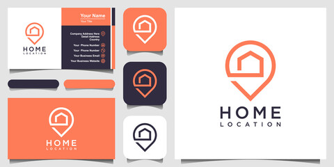 home location with house and map marker Logo and business card design.