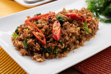 Food series: Stir-fried minced pork with crispy basil, Thai food