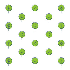 Seamless outline tree pattern. Hand Drawn nature and ecology theme wallpaper. Green trees on white background