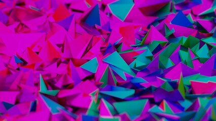 Purple neon shards, geometrical pattern background with cyberpunk aesthetic. Digital 3D render.