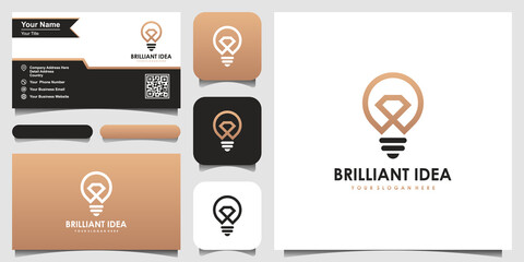 creative bulb lamp and diamond logo and business card design. Idea creative light bulb brilliant logo.