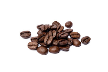 Roasted coffee beans isolated on white background