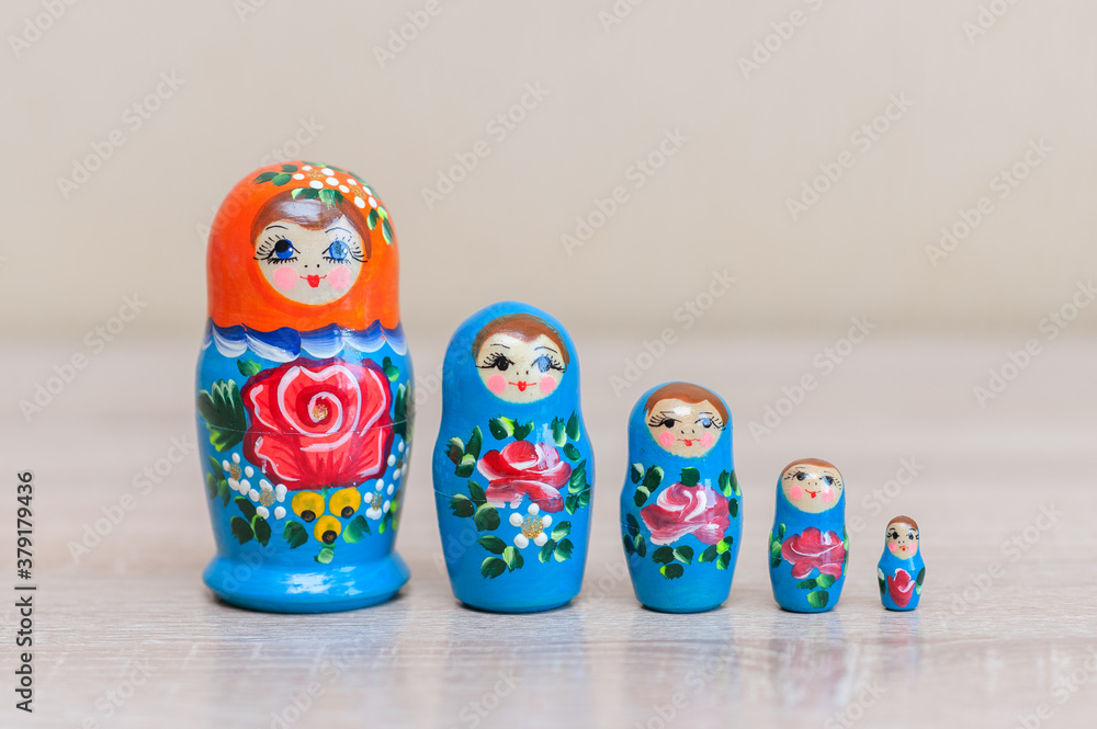 Wall mural mareshki.Russian doll. set of 5 pieces