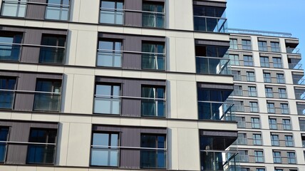 Modern European residential apartment buildings quarter. Abstract architecture, fragment of modern urban geometry.