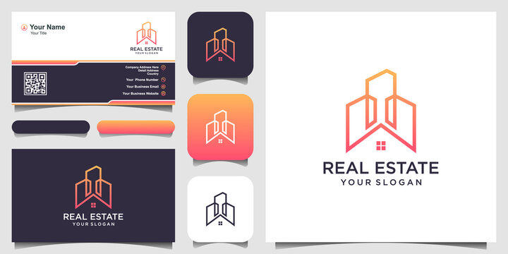 real estate logo design with line art style. city building abstract For Logo Design Inspiration and business card design