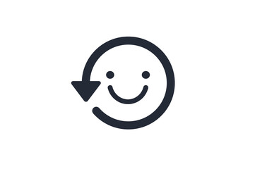 Refresh icon with happy emotion inside, Circular Line Arrow vector illustration