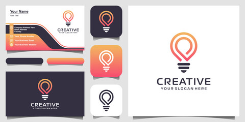 creative Smart bulb lamp logo icon and business card design . lamp Logo Design Colorful . Idea creative light bulb logo . Bulb digital logo technology Idea