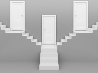 white stairs with white door in gray,background ,3d rendering