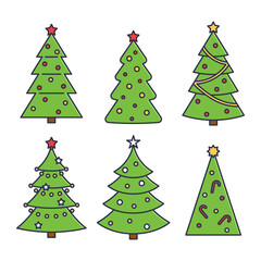 Christmas tree set Vector illustration Collection of decorated pine