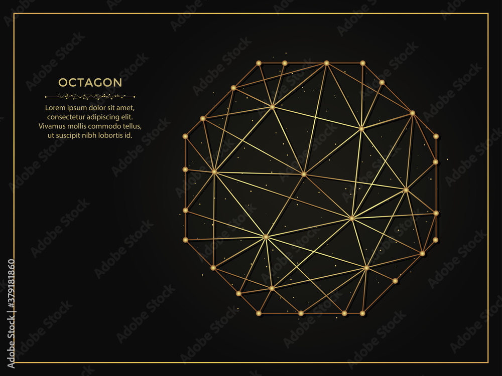 Poster octagon golden abstract illustration on dark background. geometric shape polygonal template made fro