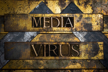 Media Virus text message on textured grunge copper and vintage gold background