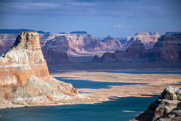 Spectacular landscape view of Lake Powell in Utah and surrounding Glen Canyon National Recreation Area