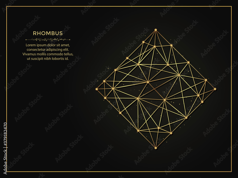 Sticker rhombus golden abstract illustration on dark background. geometric shape polygonal template made fro