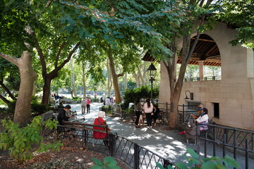 Sept 19, 2020 Dr. Sun Yat-Sen Plaza, Columbus Park after lockdown from Covid-19, this park usually gather for older Chinese people at Chinatown, New York City, USA.