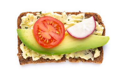 Sandwiches with cream cheese, vegetables and salami.