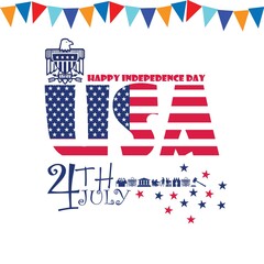 Fourth of July Independence Day  USA design over white background