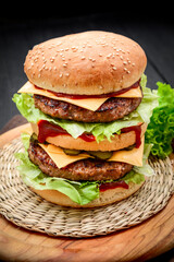 A classic style double cheeseburger with two beef patties