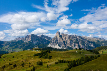 Aerial/Drone - Piz de Medesc (Medesspitze) and Cima Cunturines (Cunturines-Spitze) beautiful panorama landscape of the dolomites mountains, alpes south tyrol Italy