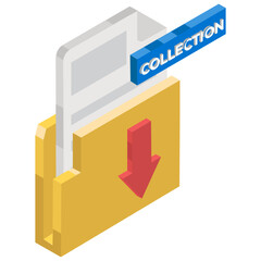 
Folder with downward arrow, data collection in isometric vector 
