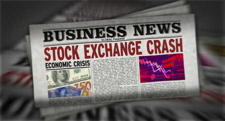 Fototapeta premium Business review newspapers with stock exchange crash printing